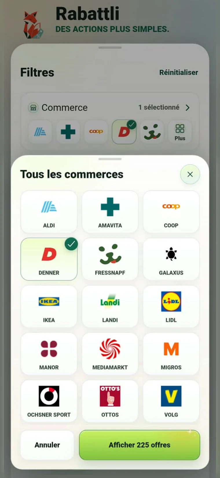 Commerces suisses disponibles dans Rabattli
