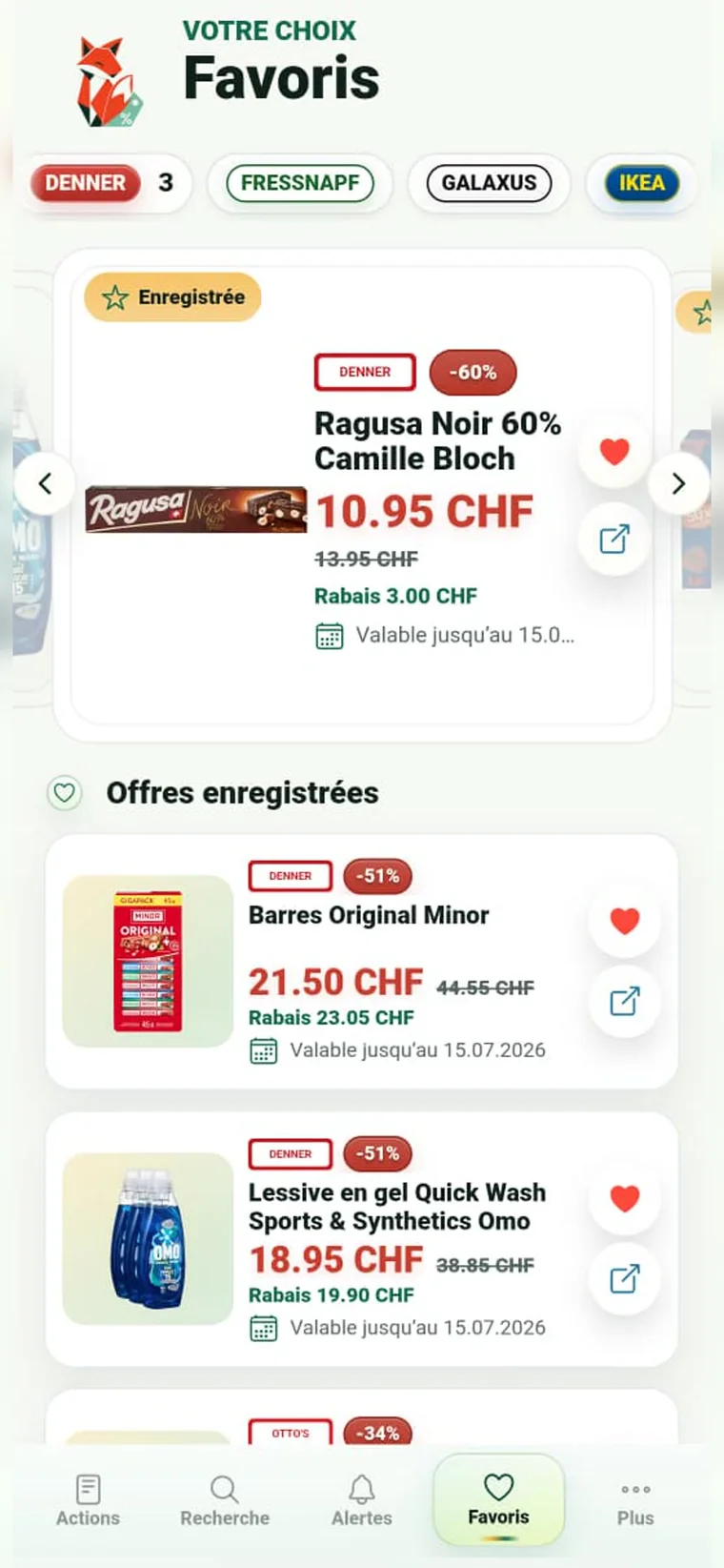 Favoris enregistrés dans Rabattli