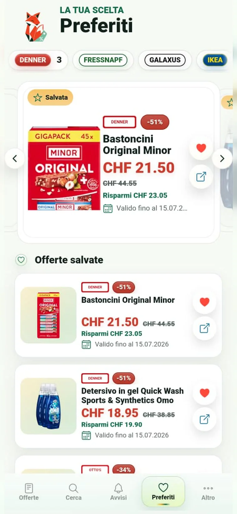 Preferiti salvati in Rabattli