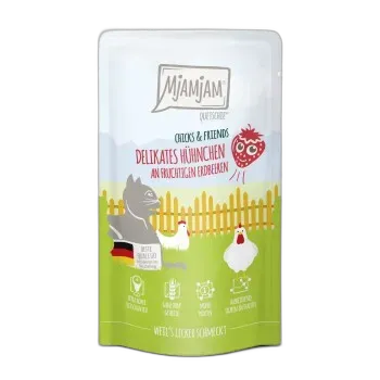 Image du produit MjAMjAM Nourriture humide pour chat Adult Quetchie délicate poulet aux fraises fruitées 12 x 125 g Poulet et Fraise 12x125 g