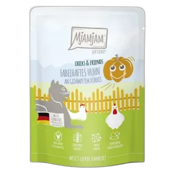 Image du produit MjAMjAM nourriture humide pour chat adulte, Quetschie Chicks & Friends Poulet et potiron 6x300 g