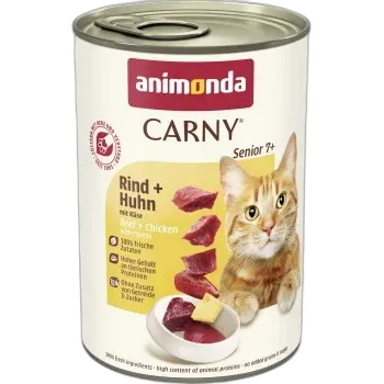 Produktbild zu animonda Carny Nassfutter Katze, Senior, Rind und Huhn mit Käse 6x400 g