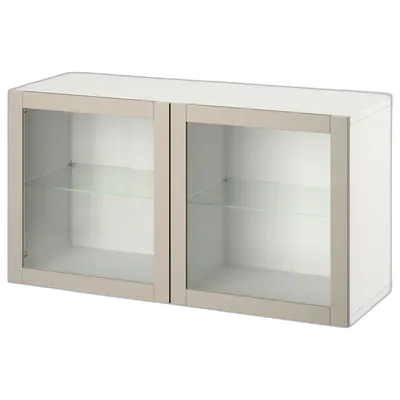 Immagine del prodotto BESTÅ Combinazione di mobili da parete, bianco Sindvik/grigio chiaro/beige vetro trasparente, 120x42x64 cm