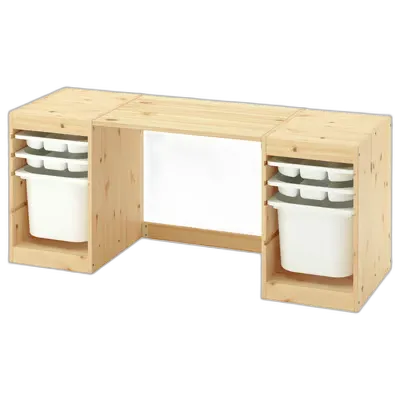 Image du produit TROFAST Bureau av boîtes/plateaux rangement, pin teinté blanc clair/blanc, 124x44x52 cm