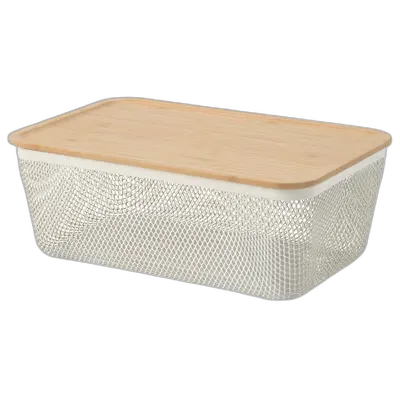 Image du produit IKEA 365+ Corbeille conservation av couvercle, rectangulaire métal/blanc bambou, 32x21x13 cm