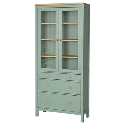 Immagine del prodotto HEMNES Vetrina con 3 cassetti, grigio-verde/mordente marrone chiaro, 90x197 cm