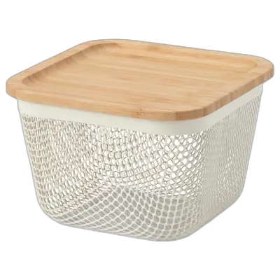 Image du produit IKEA 365+ Corbeille conservation av couvercle, carré métal/blanc bambou, 15x15x11 cm