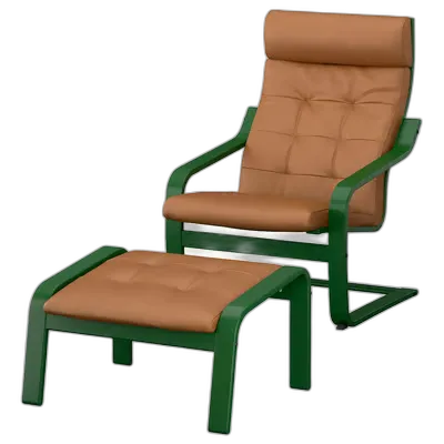 Produktbild zu POÄNG Sessel und Hocker, dunkelgrün/Grann goldbraun