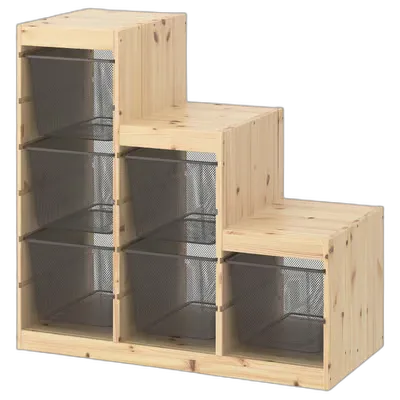 Immagine del prodotto TROFAST Combinazione con contenitori, pino con mordente bianco/grigio scuro, 94x44x91 cm