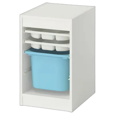 Image du produit TROFAST Combinaison rangement bac/plateaux, blanc blanc/bleu clair, 34x44x56 cm