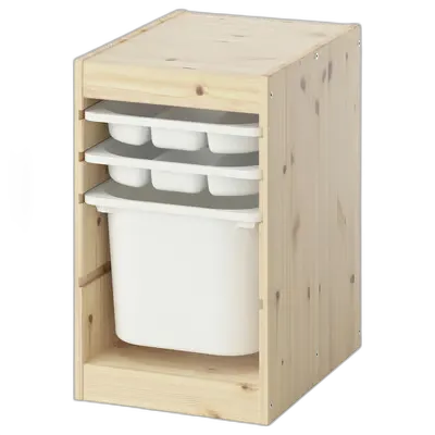 Image du produit TROFAST Combinaison rangement bac/plateaux, pin teinté blanc clair/blanc, 32x44x52 cm