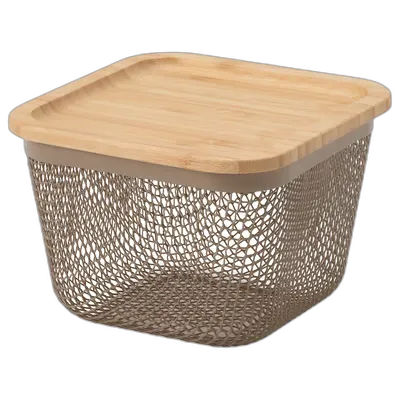 Immagine del prodotto IKEA 365+ Cestino per alimenti con coperchio, quadrato metallo/grigio tortora chiaro bambù, 15x15x11 cm