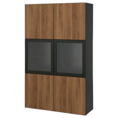 Image du produit BESTÅ Combinaison rangement ptes vitrées, brun noir Lappviken/brun motif noyer, 120x42x193 cm