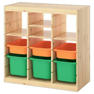 Image du produit TROFAST Combinaison de rangement, avec tablettes/boîtes séparateur de pièce/pin teinté blanc clair orange clair vert vif, 93x44x91 cm