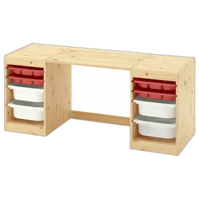 Immagine del prodotto TROFAST Scrivania con contenitori/vassoi, pino con mordente bianco/rosso bianco, 124x44x52 cm