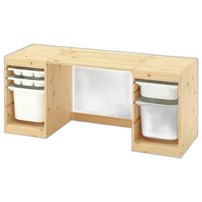 Image du produit TROFAST Bureau av boîtes/plateaux rangement, pin teinté blanc clair/blanc blanc, 124x44x52 cm