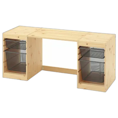 Immagine del prodotto TROFAST Scrivania con contenitori in rete, pino con mordente bianco/grigio scuro grigio scuro, 124x44x52 cm