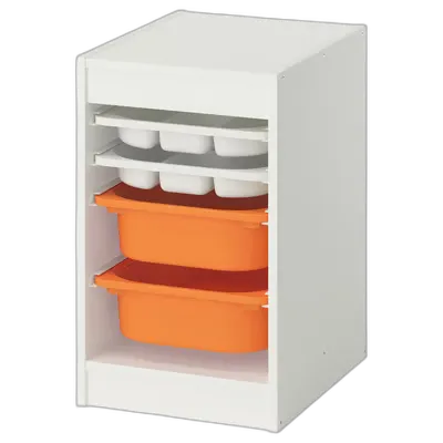 Image du produit TROFAST Combinaison rangement bacs/plateaux, blanc blanc/orange clair, 34x44x56 cm