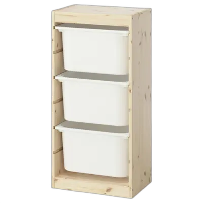 Image du produit TROFAST Combinaison structure + bacs, pin teinté blanc clair/blanc, 44x30x91 cm