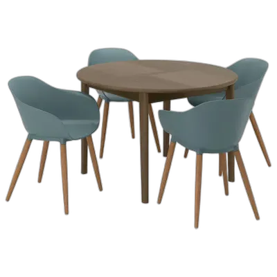Image du produit SKANSNÄS / GRÖNSTA Table et 4 chaises, avec accoudoir brun/turquoise, 115/170 cm