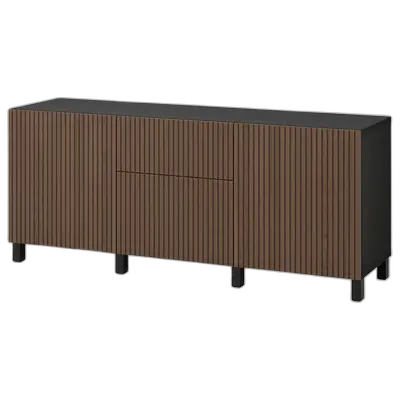 Image du produit BESTÅ Combinaison rangement tiroirs, brun noir Björköviken/Stubbarp/brun placage chêne teinte, 180x42x74 cm