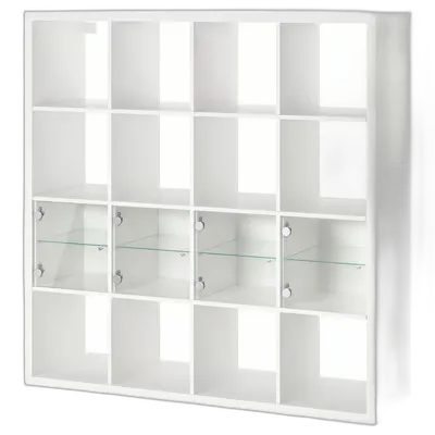 Image du produit KALLAX Étagère avec 4 accessoires, blanc/verre, 147x147 cm