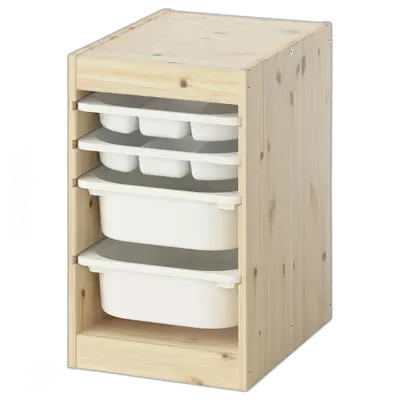 Image du produit TROFAST Combinaison rangement bac/plateaux, pin teinté blanc clair/blanc, 32x44x52 cm