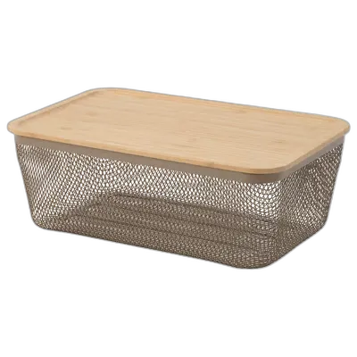 Immagine del prodotto IKEA 365+ Cestino per alimenti con coperchio, rettangolare metallo/grigio tortora chiaro bambù, 32x21x13 cm