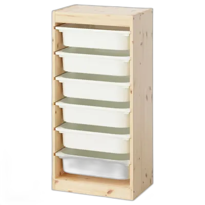 Image du produit TROFAST Combinaison structure + bacs, pin teinté blanc clair/blanc, 44x30x91 cm