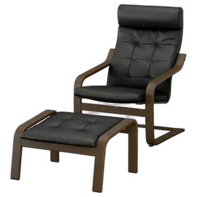 Image du produit POÄNG Fauteuil avec repose-pieds, motif noyer/Grann noir