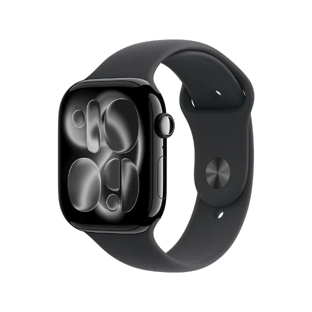 Produktbild zu Apple AW Series 11 GPS 46mm Jet Black Aluminium Case with Black Sport Band - S/M Smartwatch