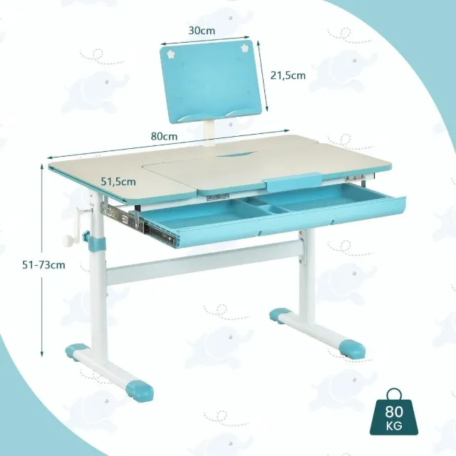 Image du produit Northix Höhenverstellbares Kinderschreibtisch Set mit Neigbarer Tischplatte & Bücherständer (Blau Tisch)