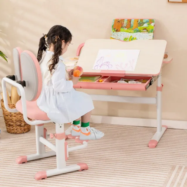 Image du produit Northix Kinderschreibtisch 51-73cm Höhenverstellbar Schülerschreibtisch mit neigbarer Tischplatte (Rosa Tisch)