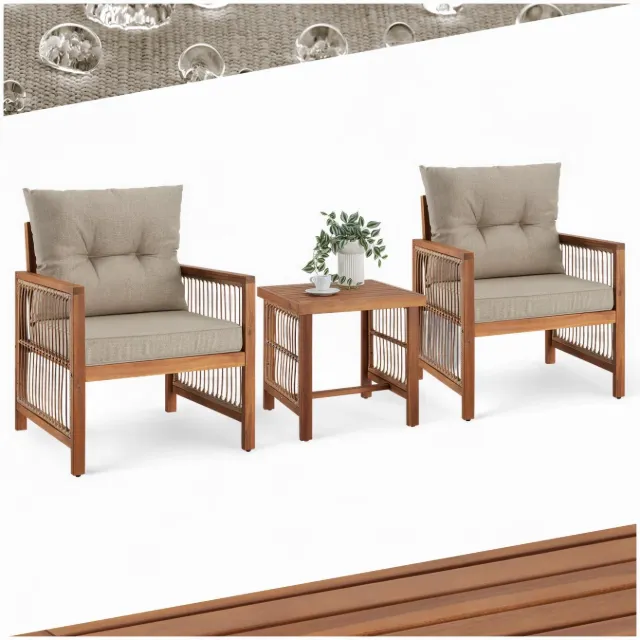 Immagine del prodotto Tectake Ensemble lounge EIVISSA structure en bois massif et polyrotin au design corde