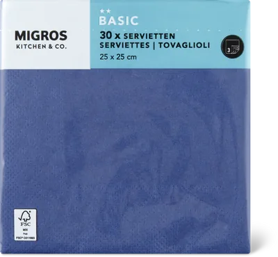 Produktbild zu Migros Kitchen & Co. Tovaglioli di carta blu scuro, 25 x 25 cm