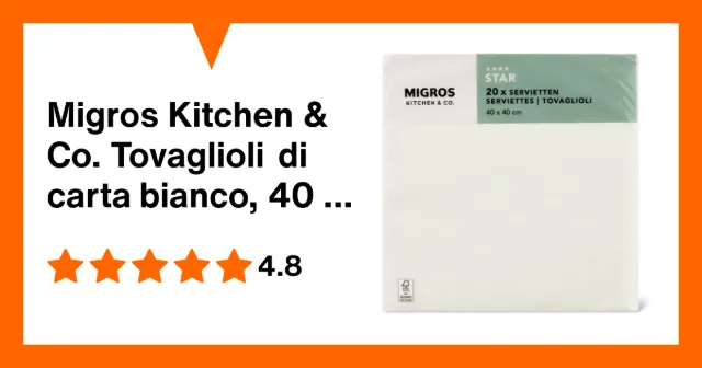 Produktbild zu Migros Kitchen & Co. Tovaglioli di carta bianco, 40 x 40 cm
