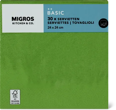 Produktbild zu Migros Kitchen & Co. Tovaglioli di carta verde oliva, 24 x 24 cm