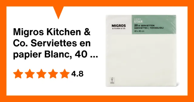 Image du produit Migros Kitchen & Co. Serviettes en papier Blanc, 40 x 40 cm