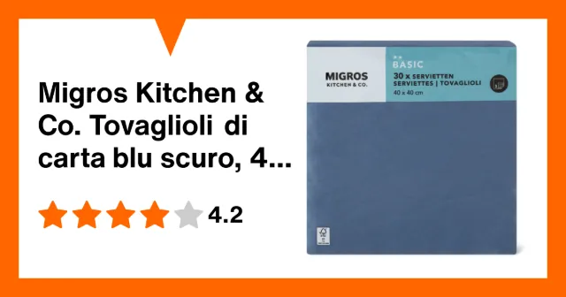 Produktbild zu Migros Kitchen & Co. Tovaglioli di carta blu scuro, 40 x 40 cm