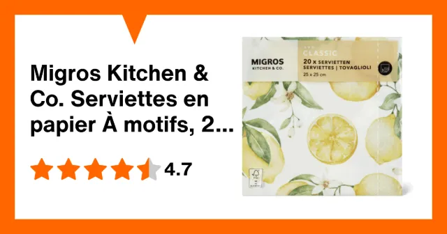 Image du produit Migros Kitchen & Co. Serviettes en papier À motifs, 24 x 24 cm