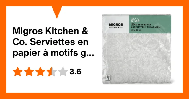 Immagine del prodotto Migros Kitchen & Co. Serviettes en papier à motifs gris, 40 x 40 cm