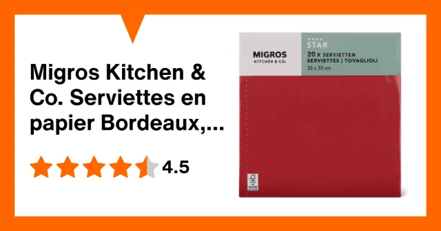 Image du produit Migros Kitchen & Co. Serviettes en papier Bordeaux, 33 x 33 cm
