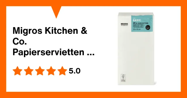 Image du produit Migros Kitchen & Co. Papierservietten Weiss, 1/8 Falz 33x33cm