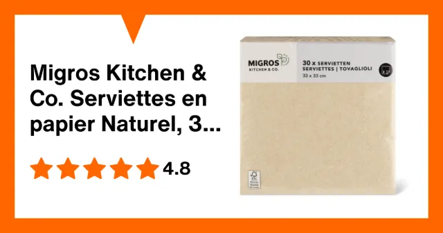 Immagine del prodotto Migros Kitchen & Co. Serviettes en papier Naturel, 33 x 33 cm, recyclé