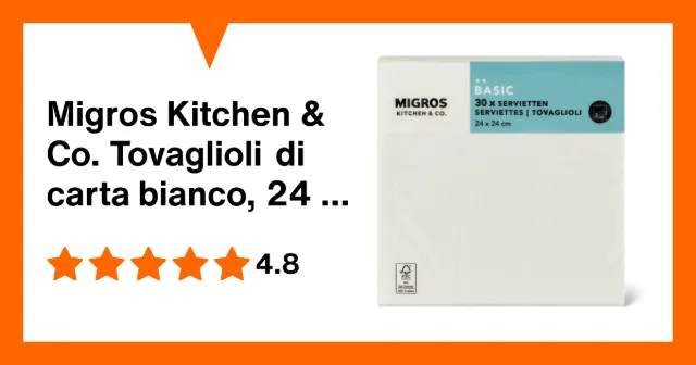 Produktbild zu Migros Kitchen & Co. Tovaglioli di carta bianco, 24 x 24 cm