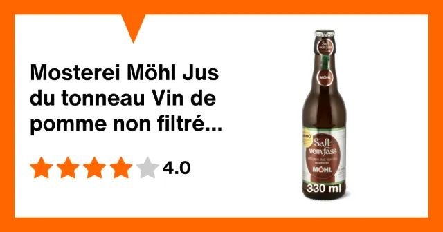 Image du produit Mosterei Möhl Jus du tonneau Vin de pomme non filtré, en fût, sans alcool