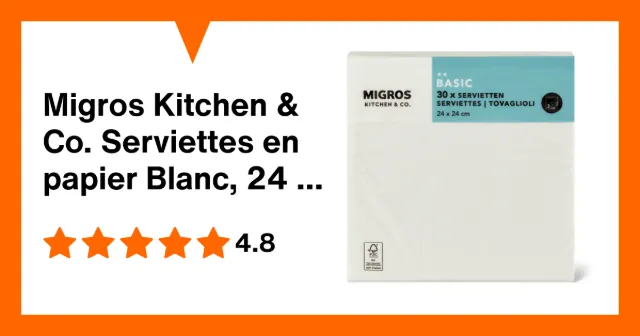 Image du produit Migros Kitchen & Co. Serviettes en papier Blanc, 24 x 24 cm