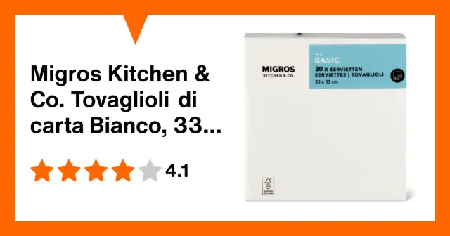 Produktbild zu Migros Kitchen & Co. Tovaglioli di carta Bianco, 33x33cm