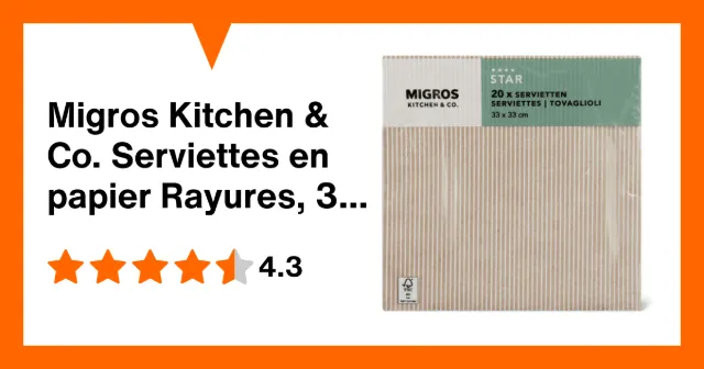 Image du produit Migros Kitchen & Co. Serviettes en papier Rayures, 33 x 33 cm