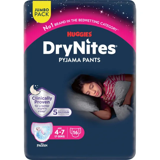 Immagine del prodotto Mutandine super assorbenti per la notte Huggies DryNites, misura 4-7, 16 pezzi